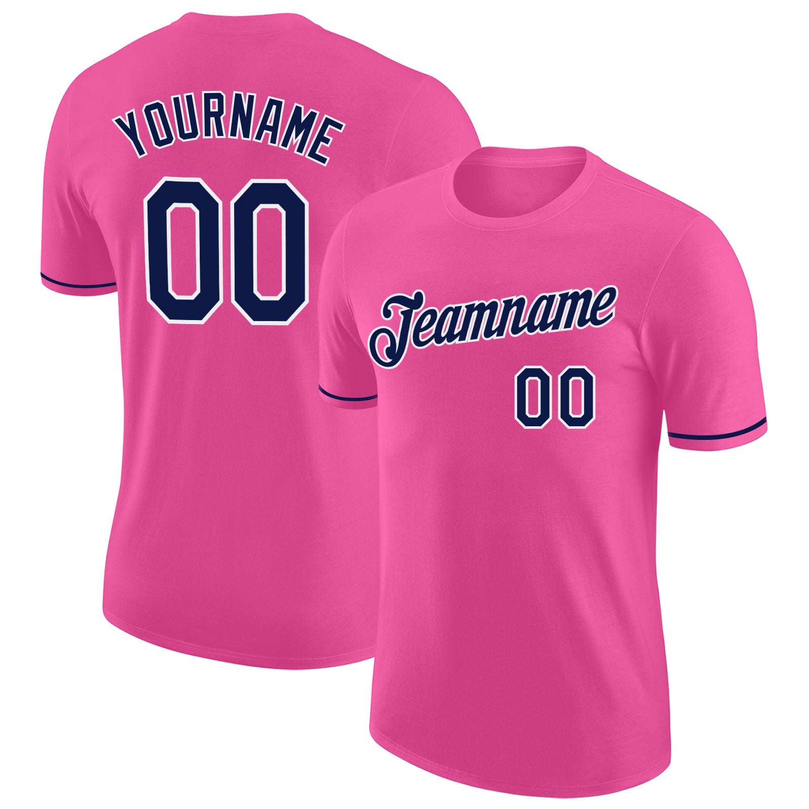 Custom Pink Navy-White Performance T-Shirt - Main View