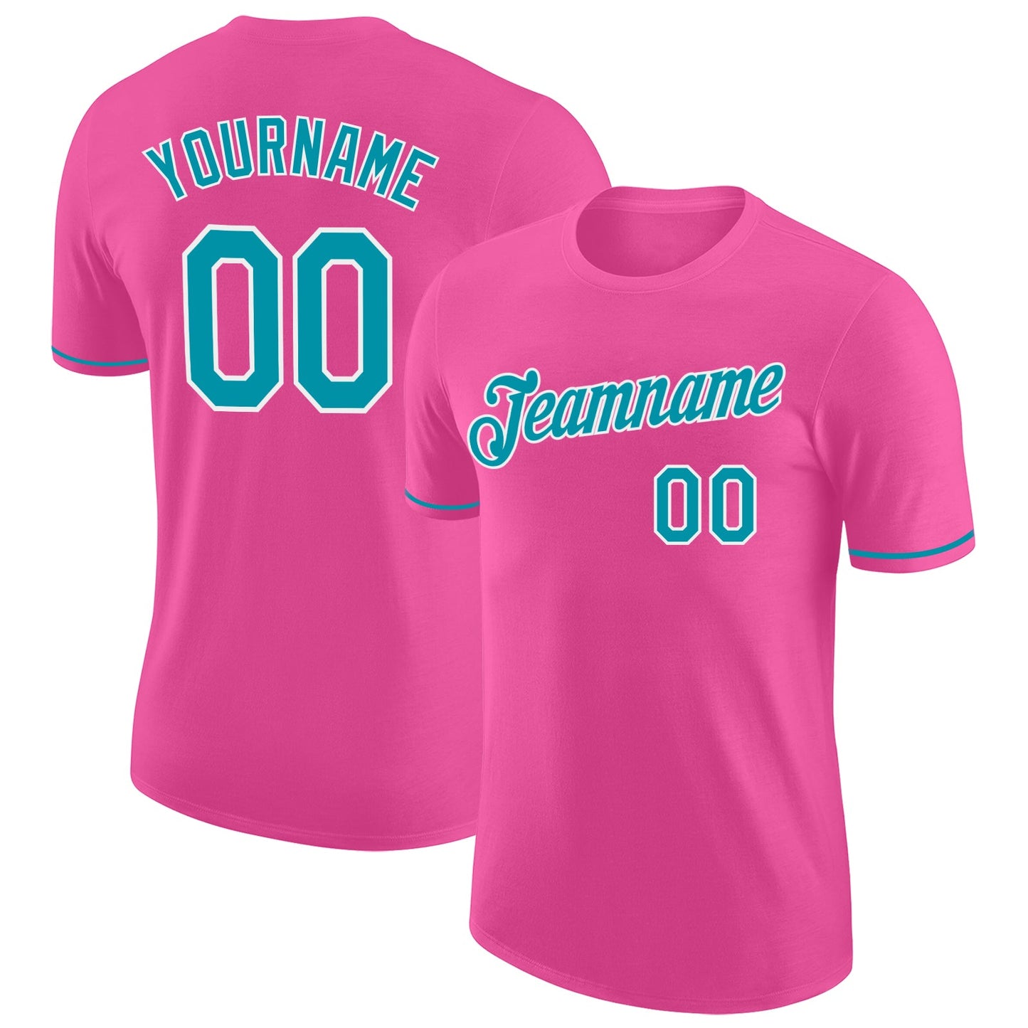 Custom Pink Teal-White Performance T-Shirt - Main View