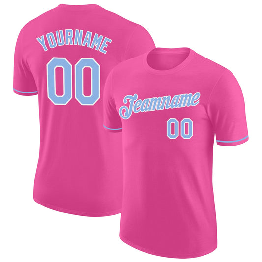 Custom Pink Light Blue-White Performance T-Shirt - Main View