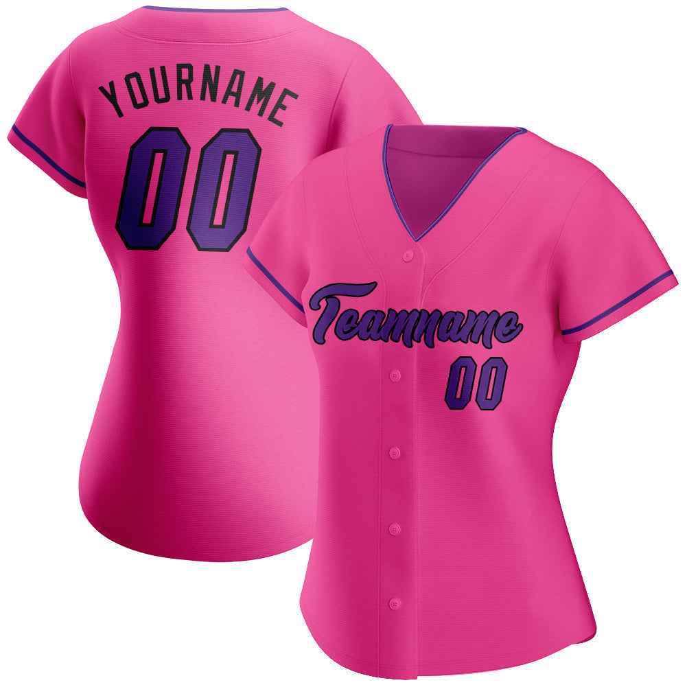 Custom Pink Purple-Black Authentic Baseball Jersey view 2
