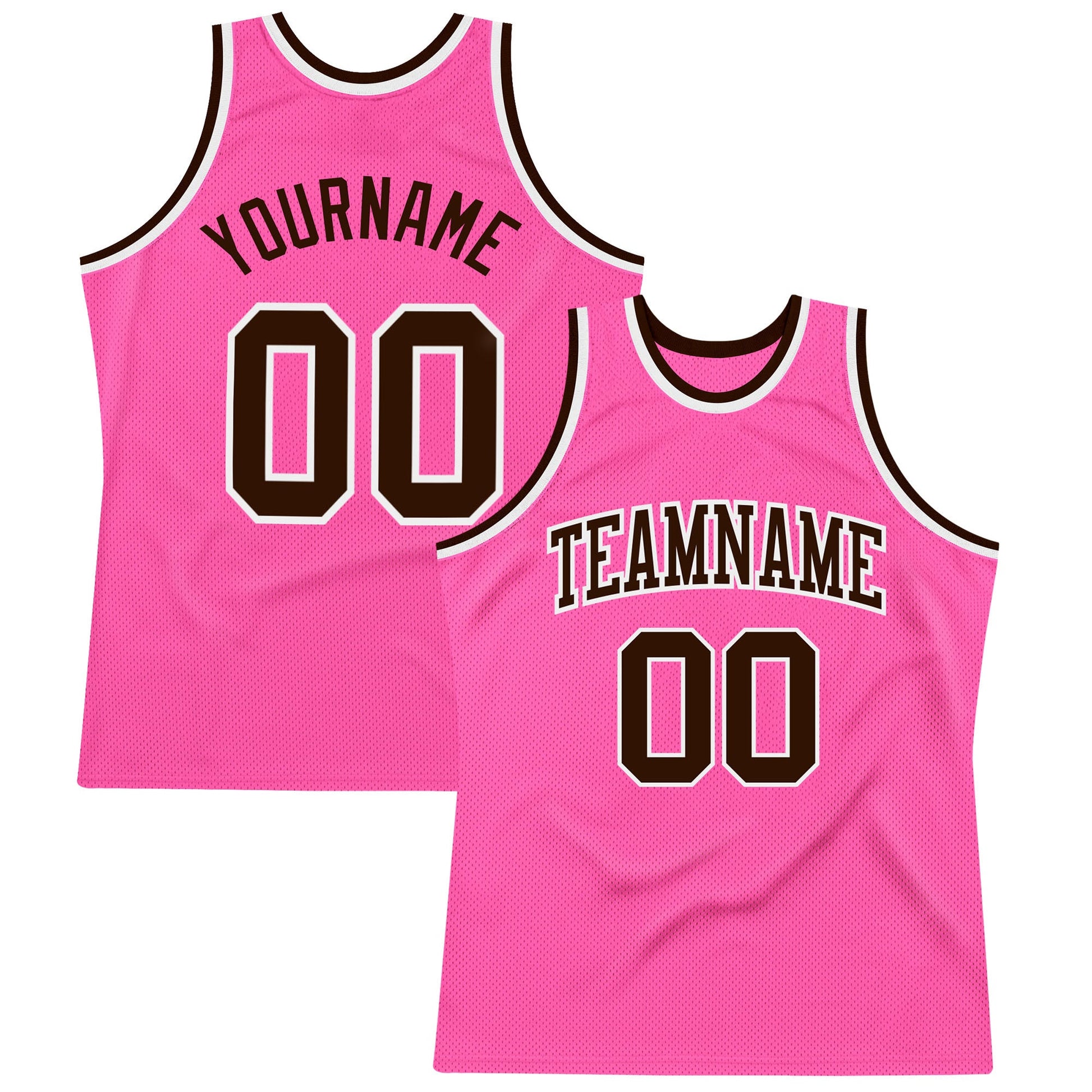Custom Pink Brown-White Authentic Throwback Basketball Jersey - Main View