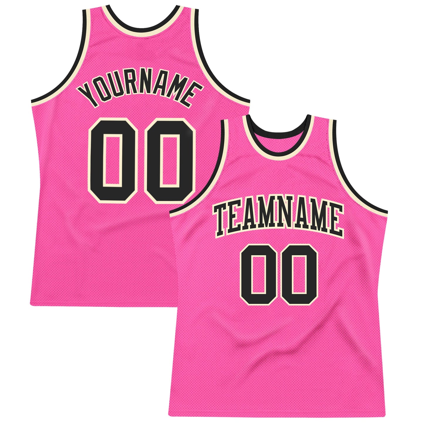 Custom Pink Black-Cream Authentic Throwback Basketball Jersey - Main View