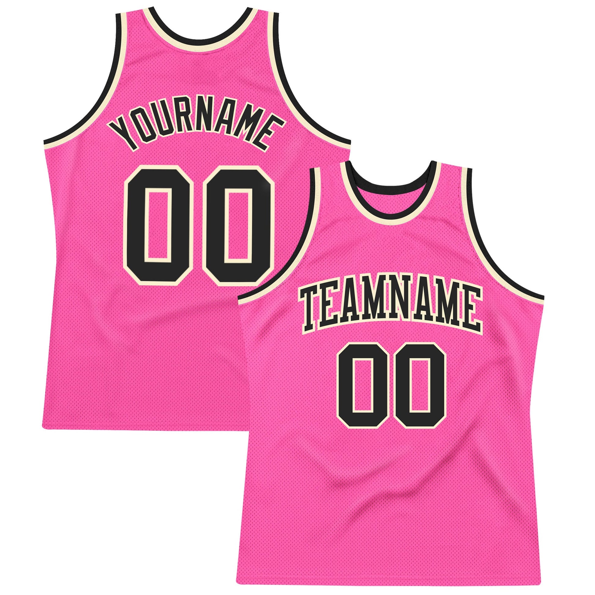 Custom Pink Black-Cream Authentic Throwback Basketball Jersey - Main View
