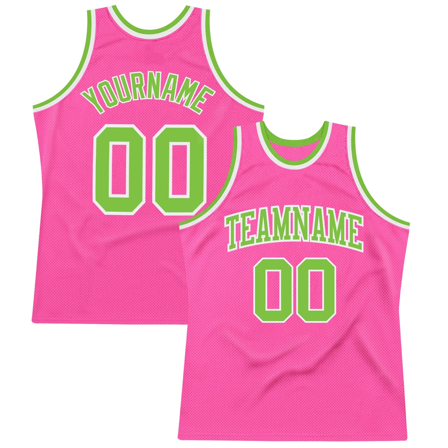 Custom Pink Neon Green-White Authentic Throwback Basketball Jersey - Main View