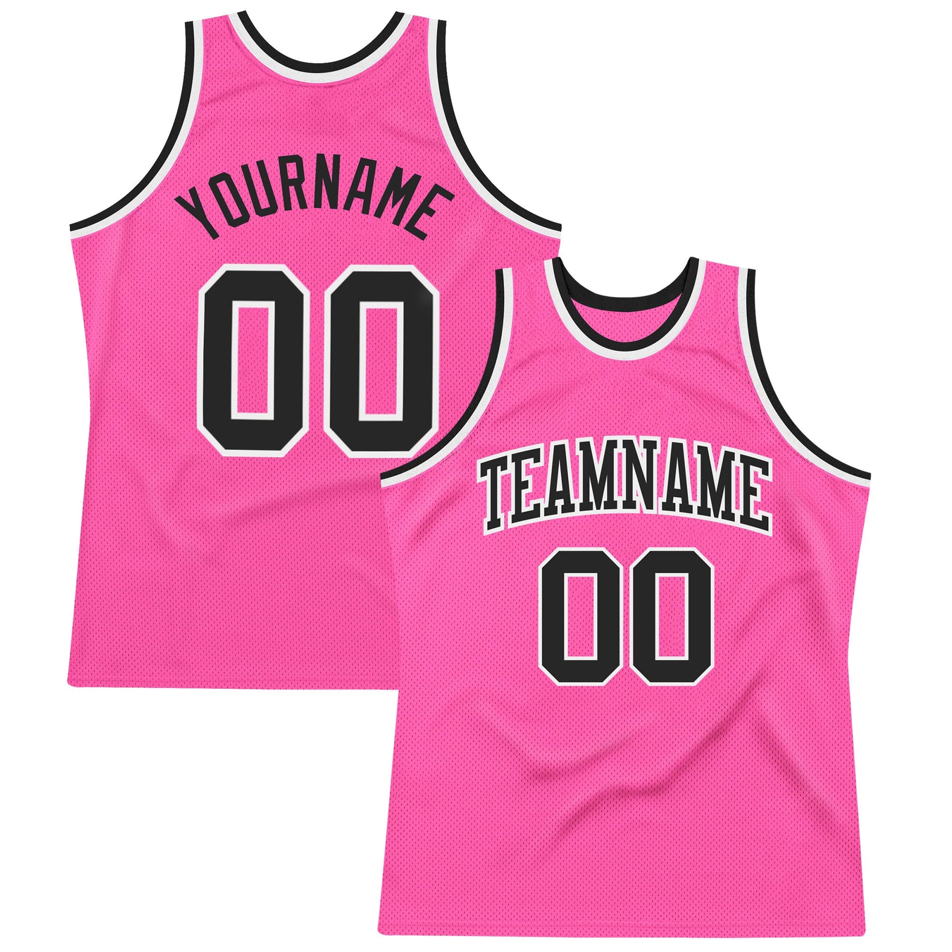 Custom Pink Black-White Authentic Throwback Basketball Jersey - Main View