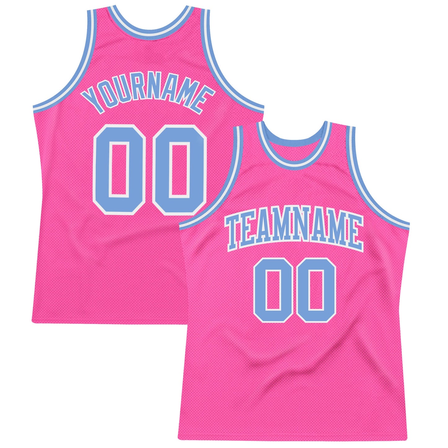 Custom Pink Light Blue-White Authentic Throwback Basketball Jersey - Main View