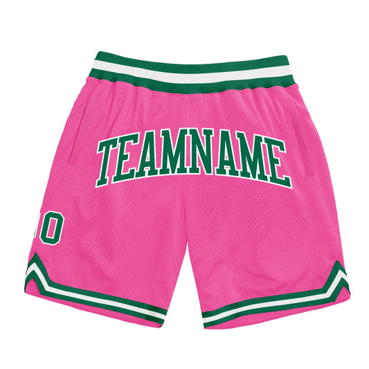Custom Pink Kelly Green-White Authentic Throwback Basketball Shorts - Main View