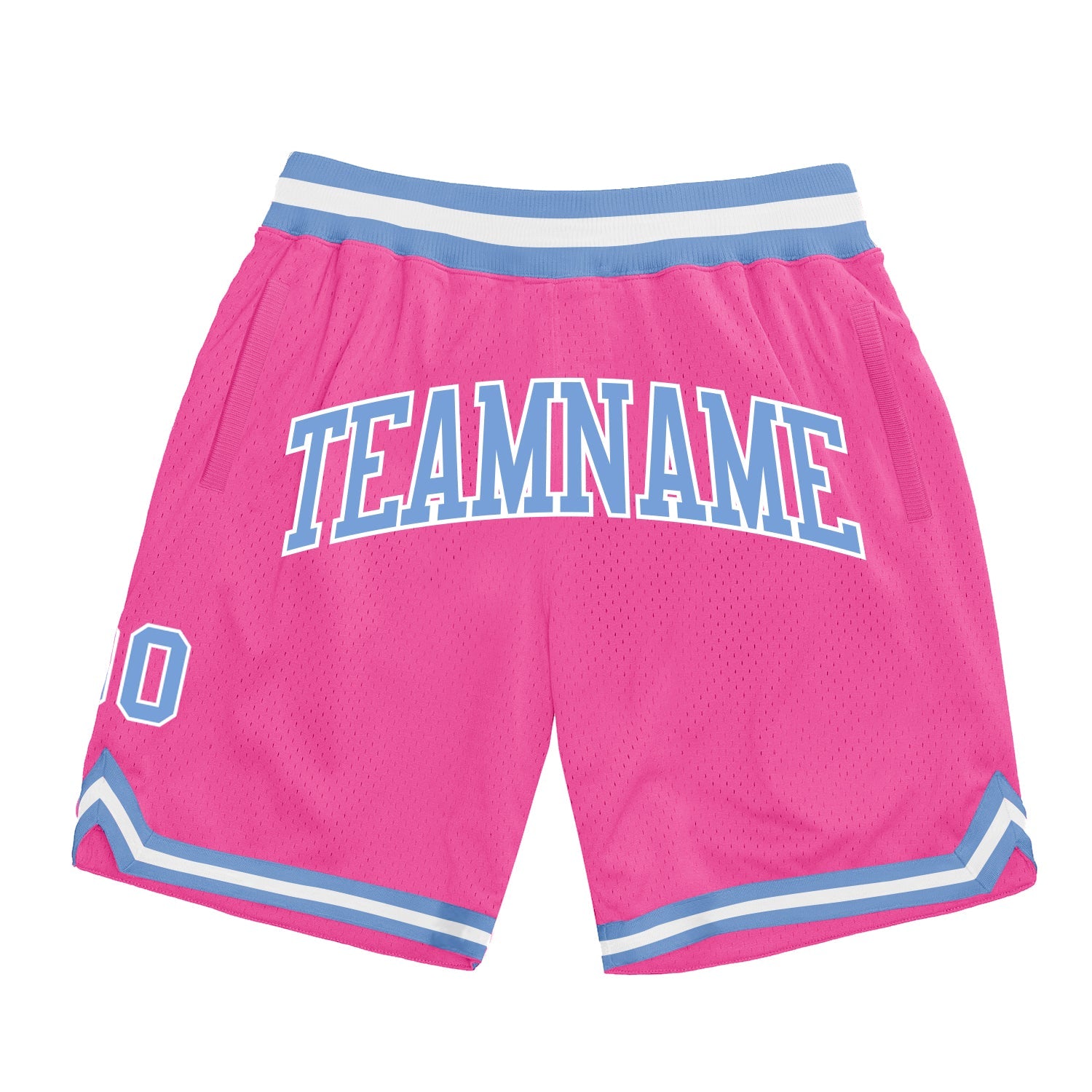 Custom Pink Light Blue-White Authentic Throwback Basketball Shorts - Main View