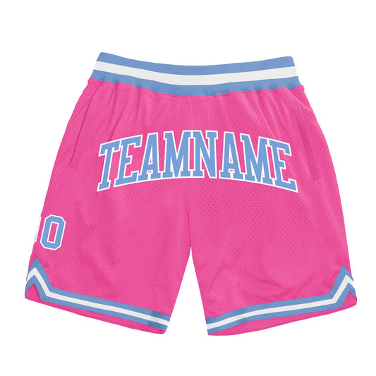Custom Pink Light Blue-White Authentic Throwback Basketball Shorts - Main View