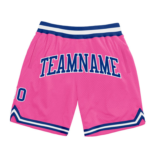 Custom Pink Royal-White Authentic Throwback Basketball Shorts - Main View