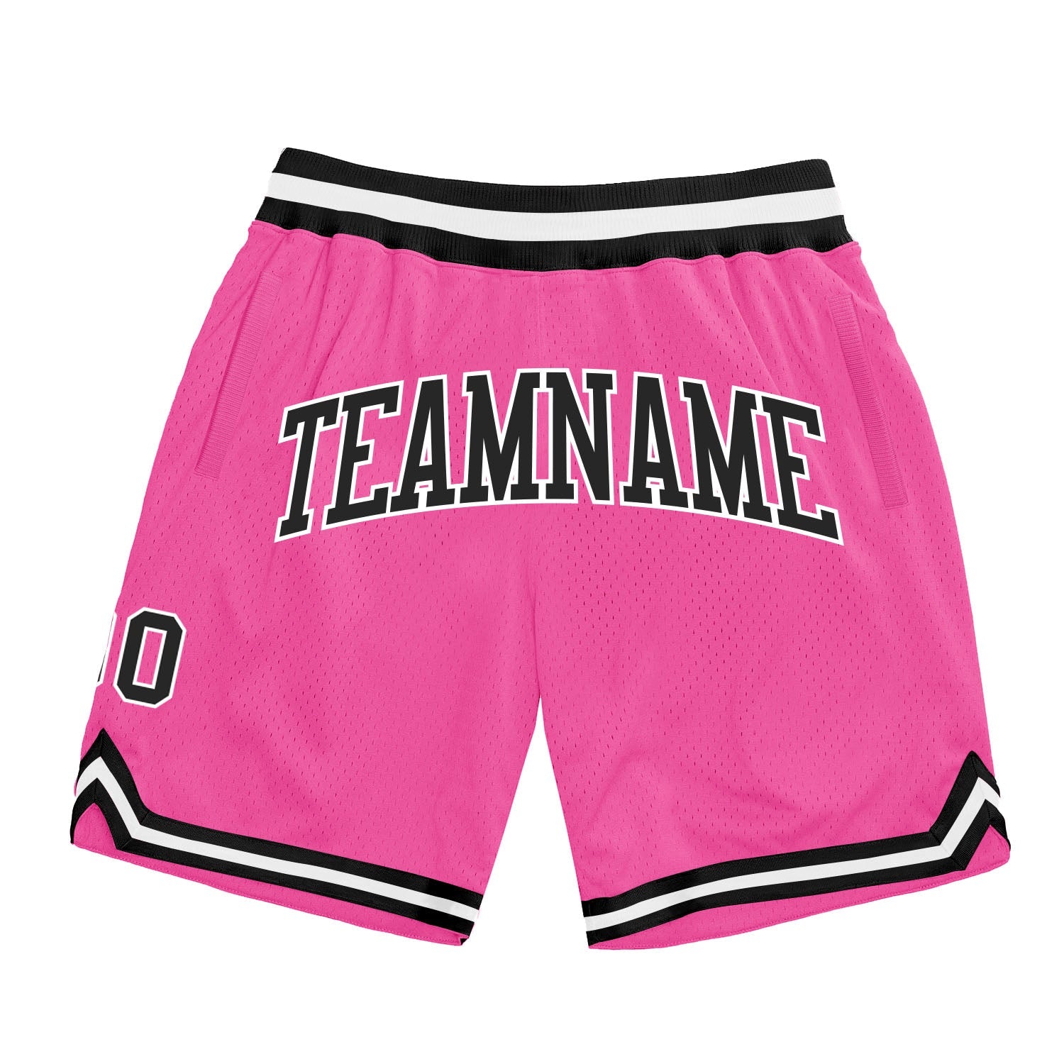 Custom Pink Black-White Authentic Throwback Basketball Shorts - Main View