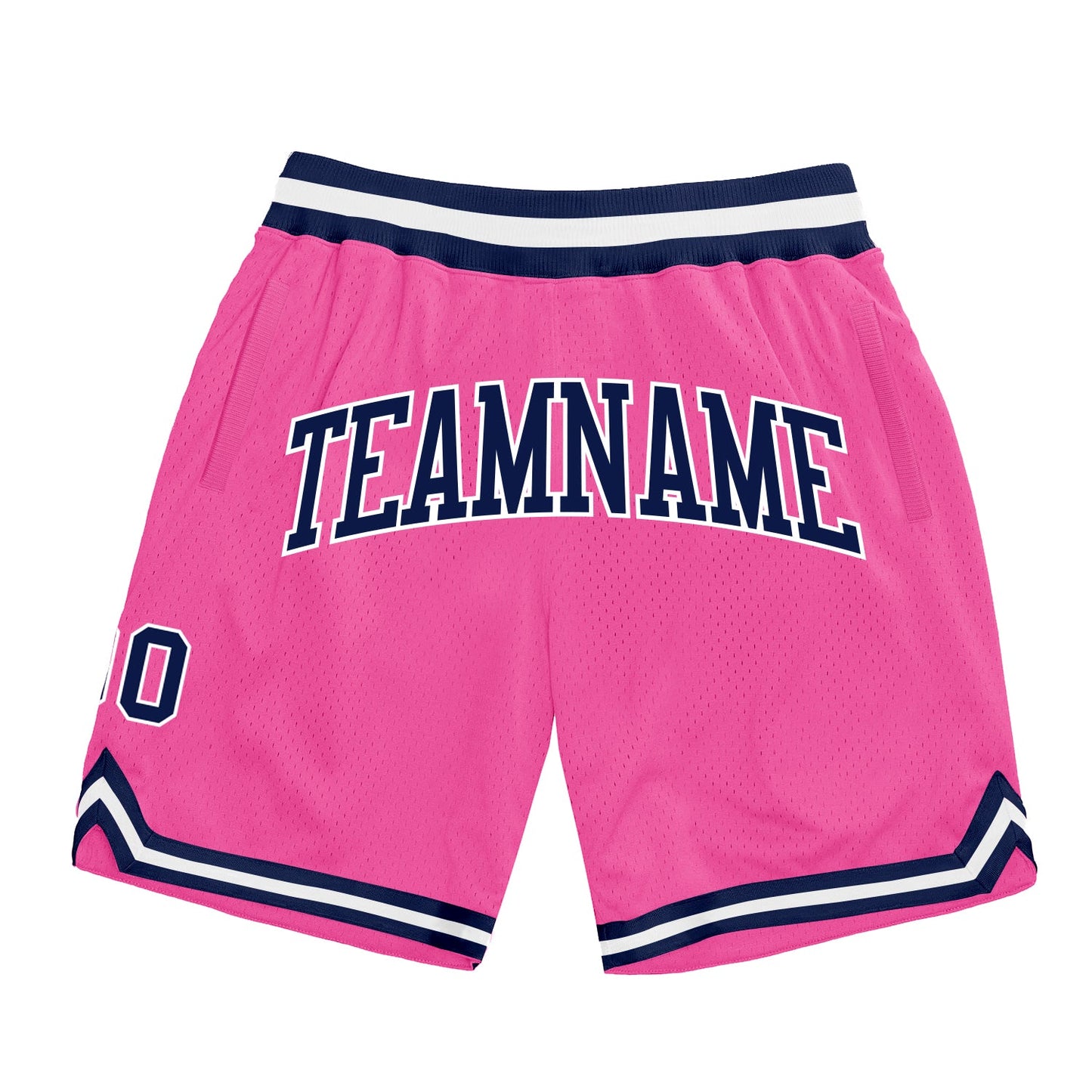 Custom Pink Navy-White Authentic Throwback Basketball Shorts - Main View