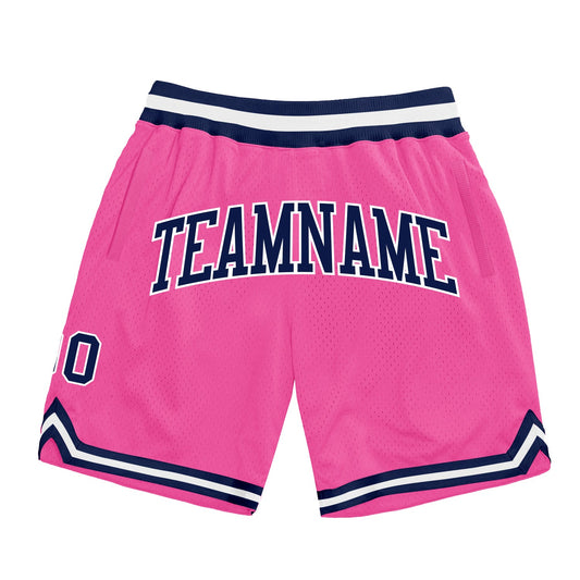 Custom Pink Navy-White Authentic Throwback Basketball Shorts - Main View