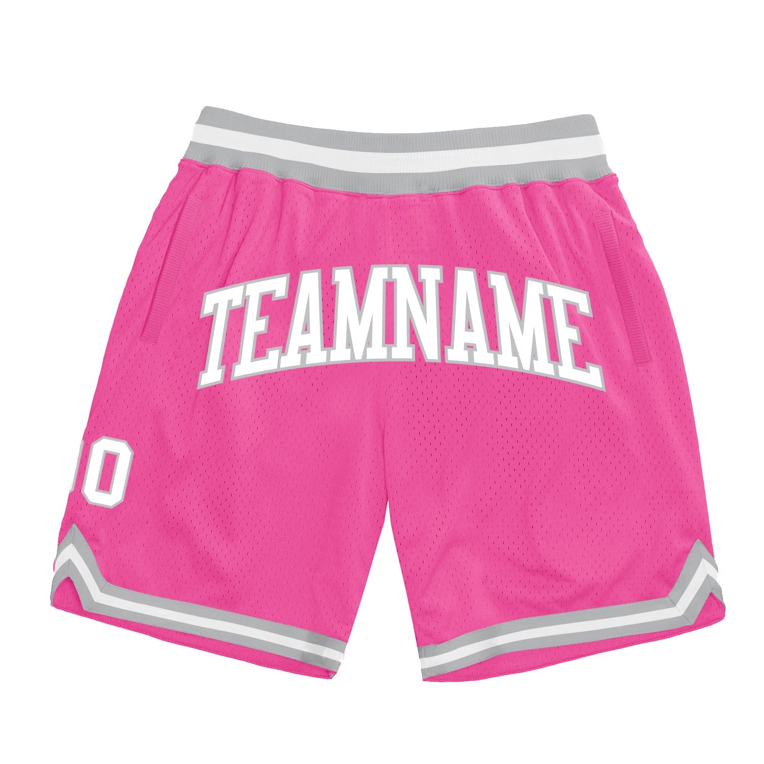Custom Pink White-Gray Authentic Throwback Basketball Shorts - Main View