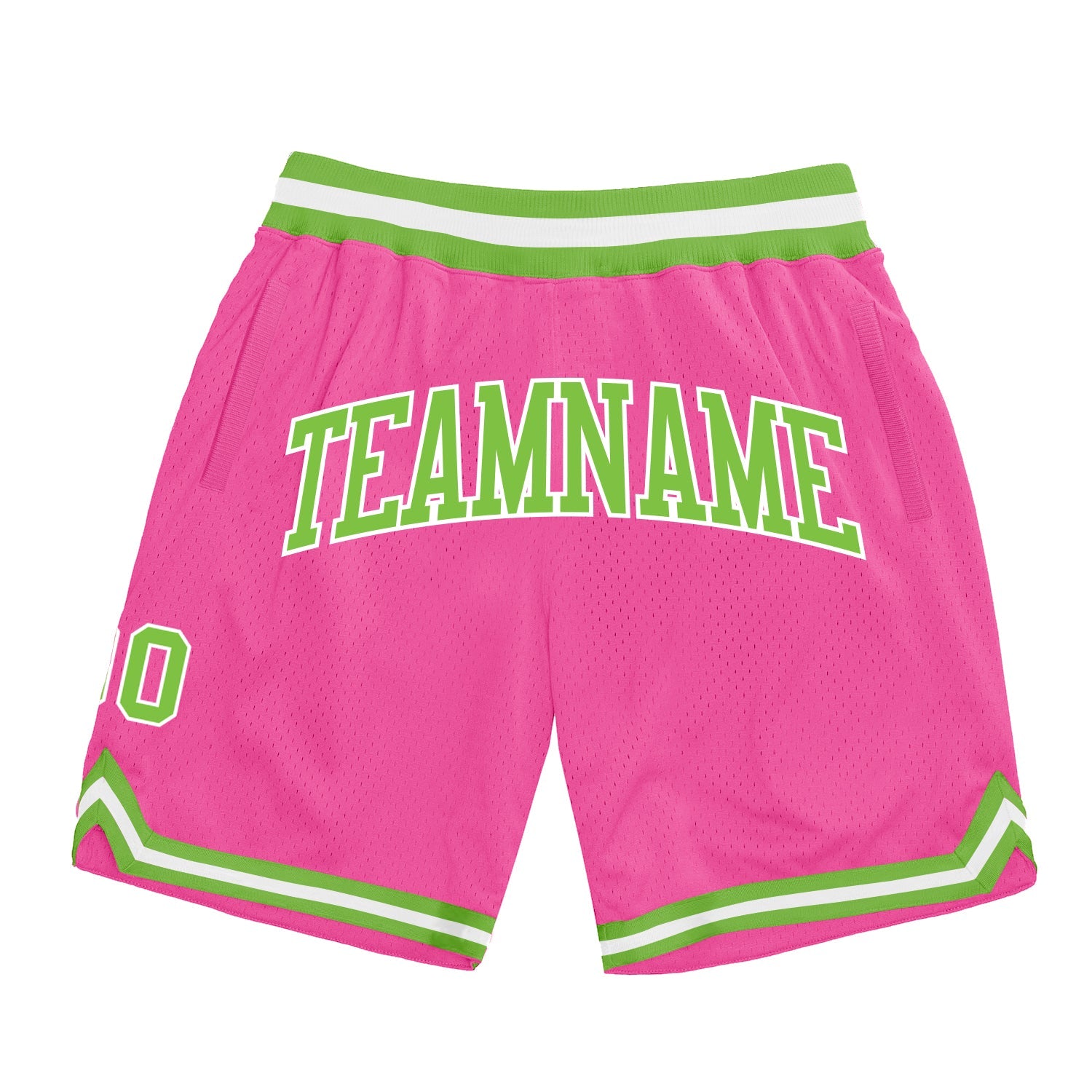 Custom Pink Neon Green-White Authentic Throwback Basketball Shorts - Main View