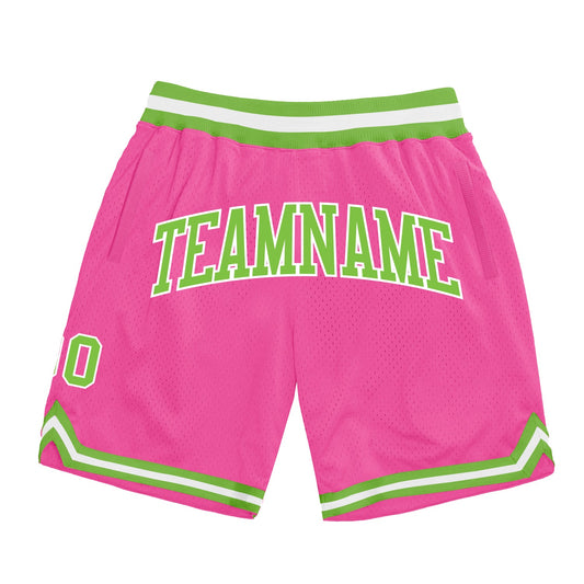 Custom Pink Neon Green-White Authentic Throwback Basketball Shorts - Main View