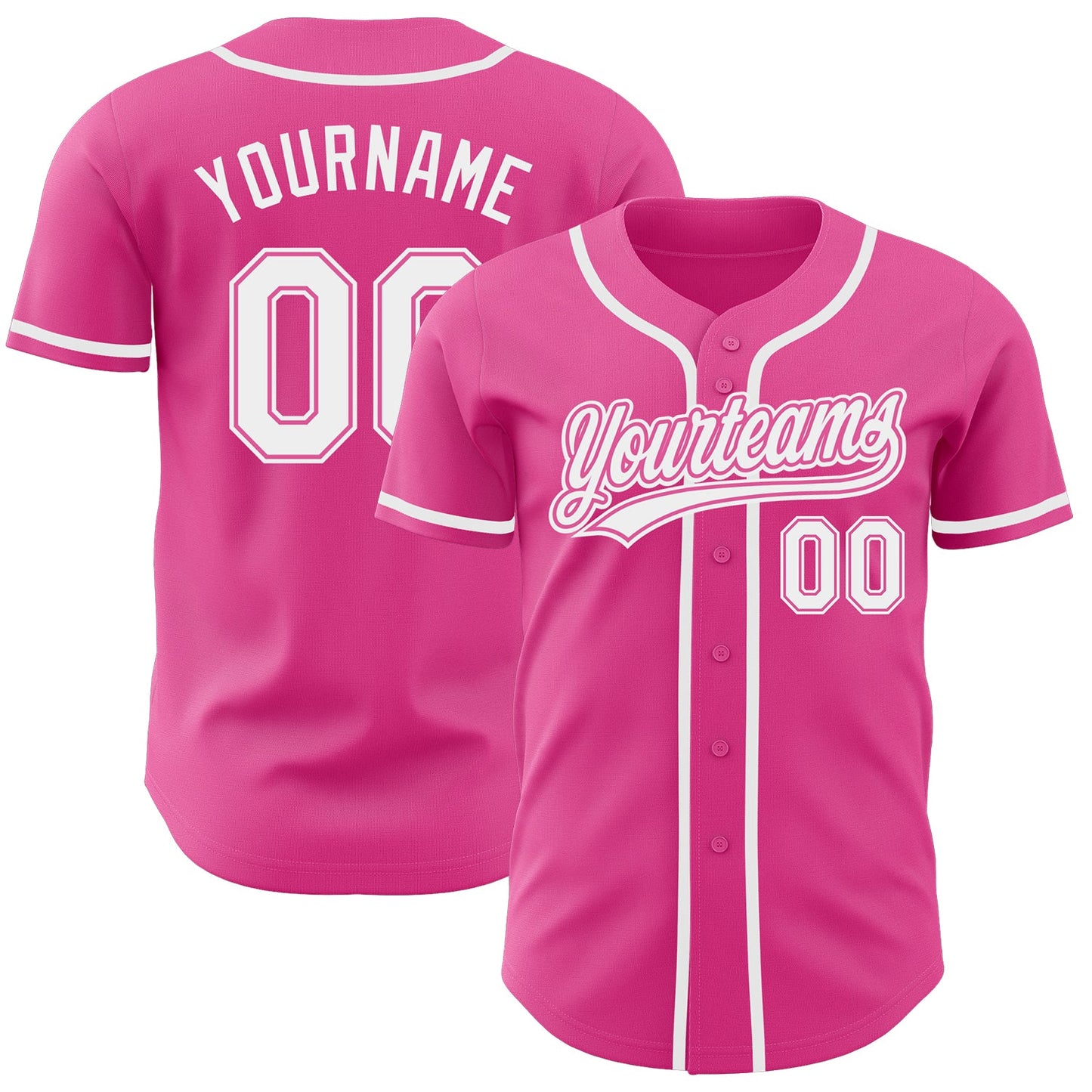 Custom Pink White Authentic Baseball Jersey - Main View