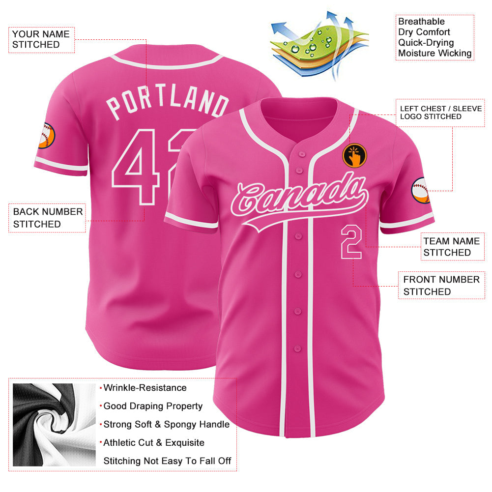 Custom Pink Pink-White Authentic Baseball Jersey view 3