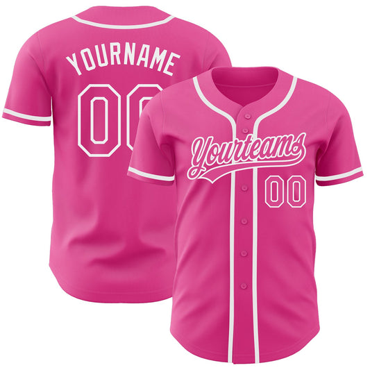 Custom Pink Pink-White Authentic Baseball Jersey - Main View
