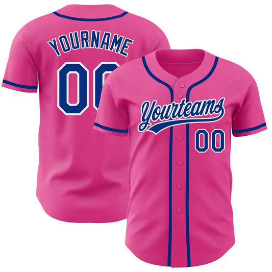 Custom Pink Royal-White Authentic Baseball Jersey - Main View