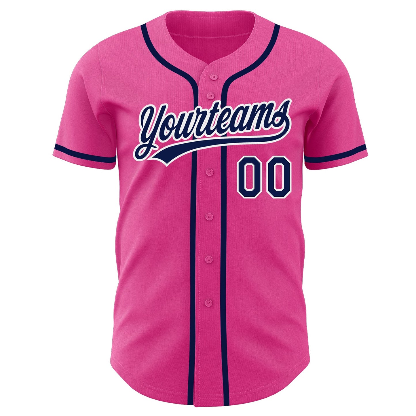 Custom Pink Navy-White Authentic Baseball Jersey view 2