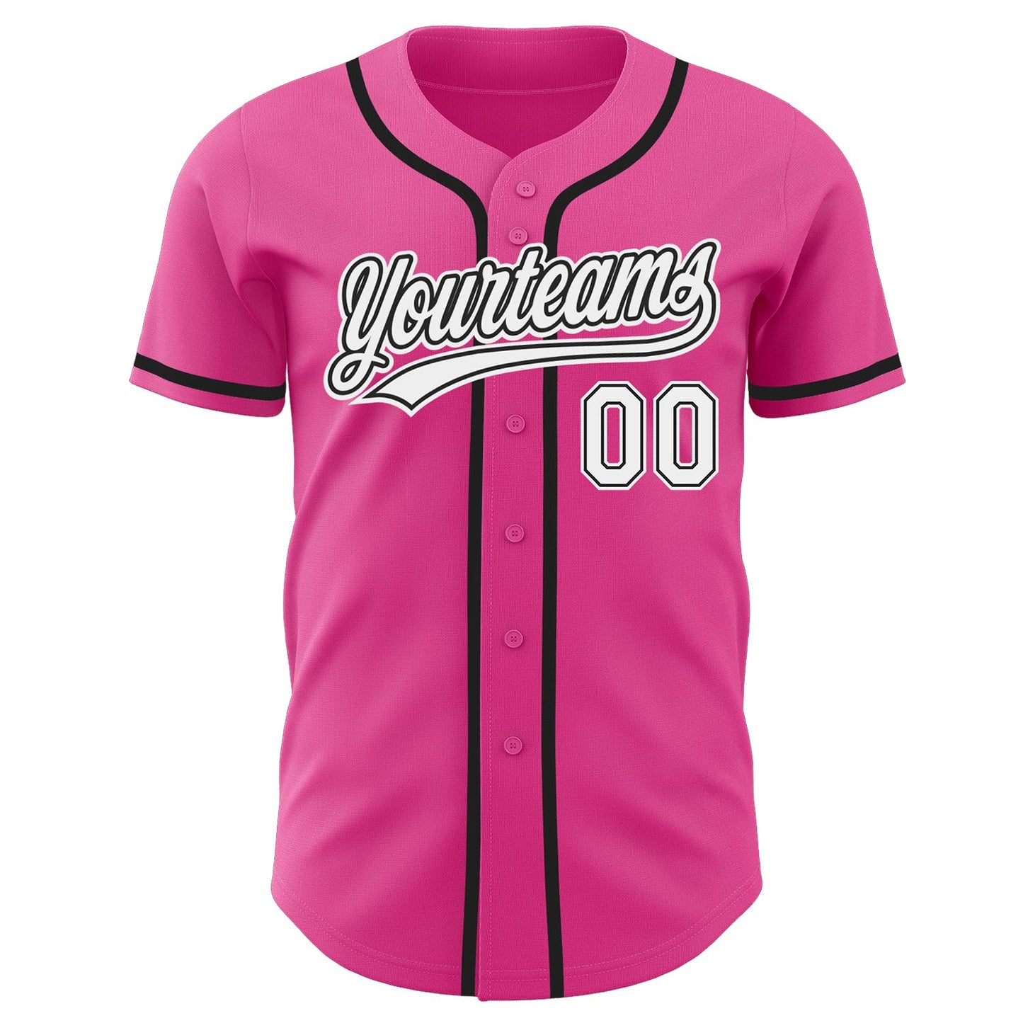 Custom Pink White-Black Authentic Baseball Jersey view 2