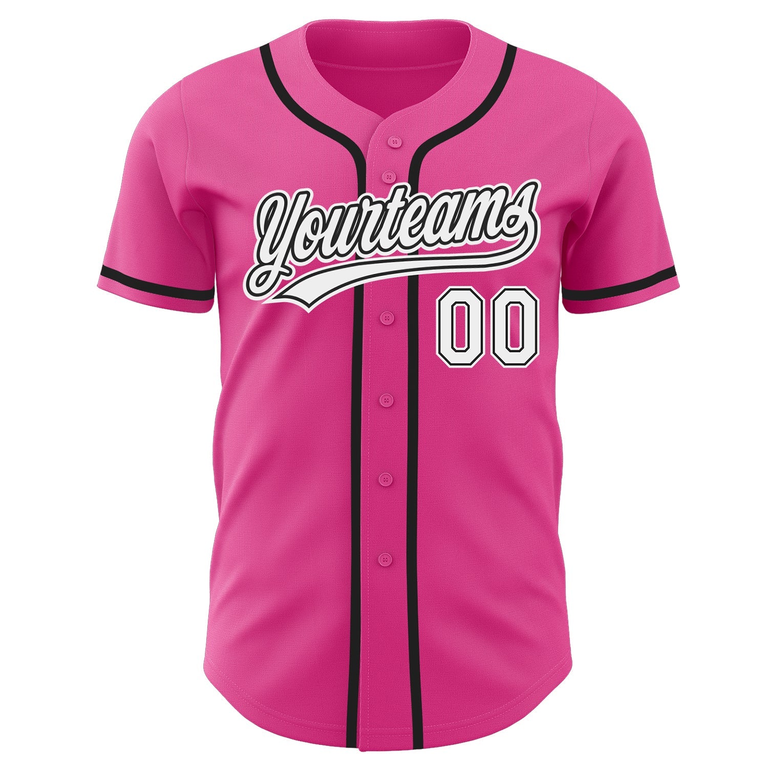 Custom Pink White-Black Authentic Baseball Jersey view 2