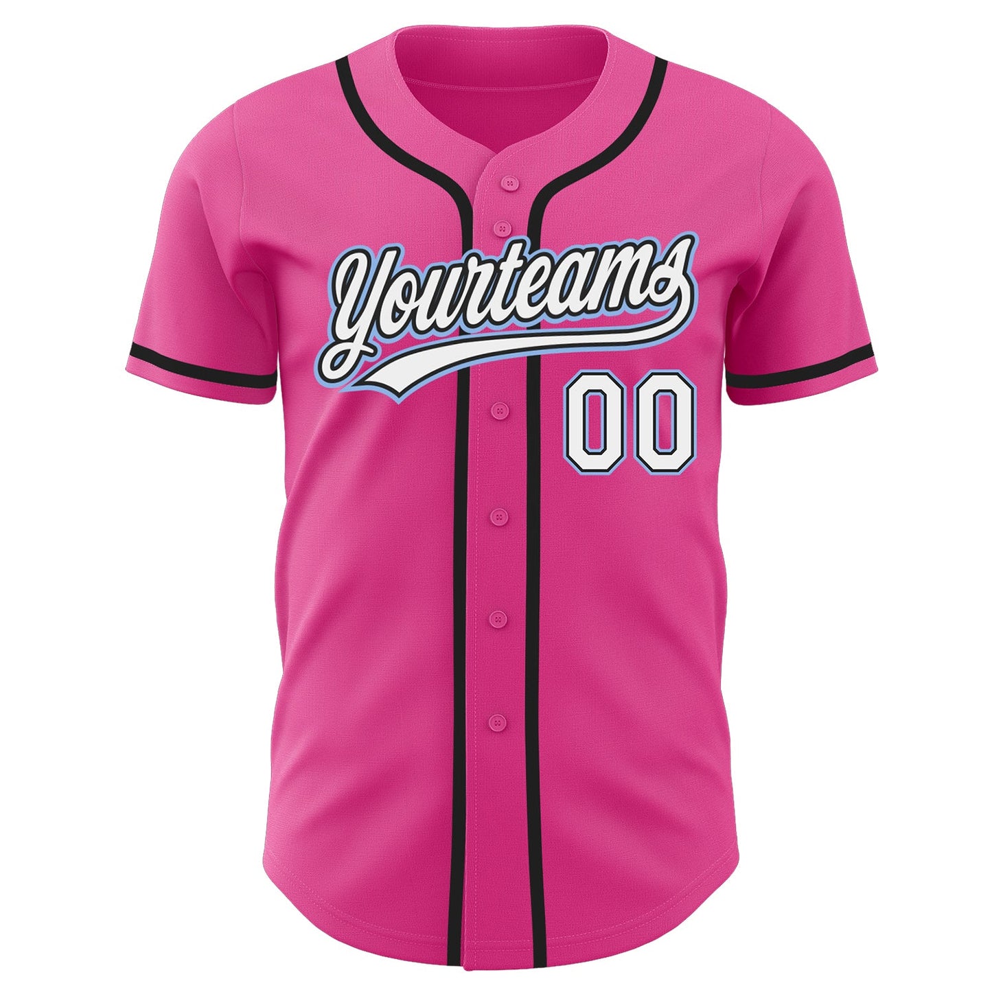 Custom Pink White Black-Light Blue Authentic Baseball Jersey view 2