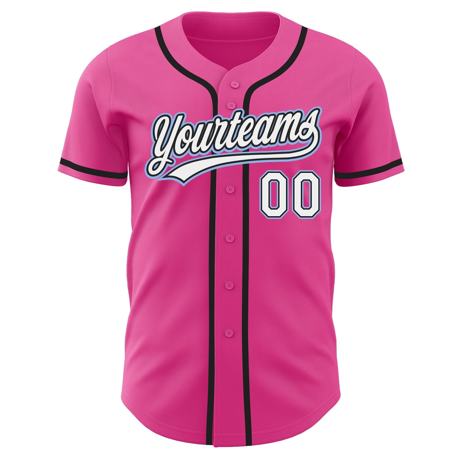 Custom Pink White Black-Light Blue Authentic Baseball Jersey view 2