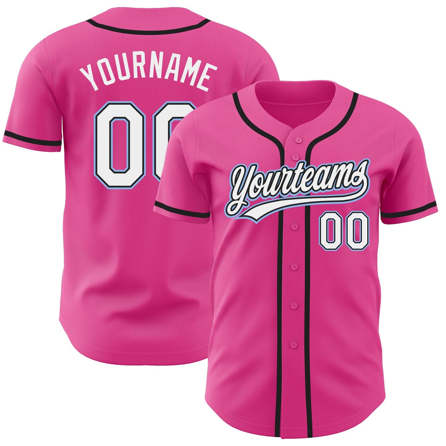 Custom Pink White Black-Light Blue Authentic Baseball Jersey - Main View