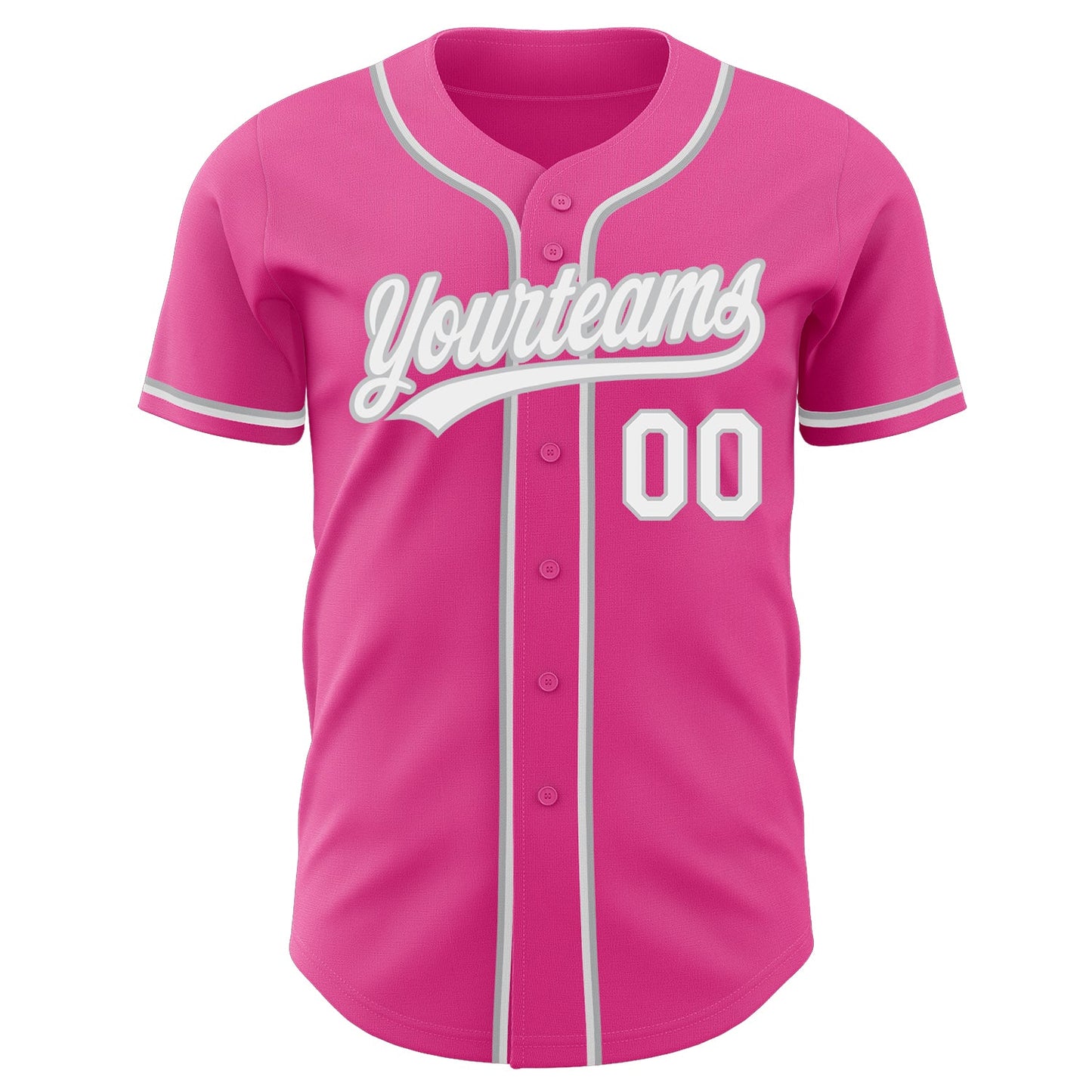Custom Pink White-Gray Authentic Baseball Jersey view 2