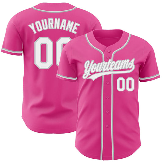 Custom Pink White-Gray Authentic Baseball Jersey - Main View