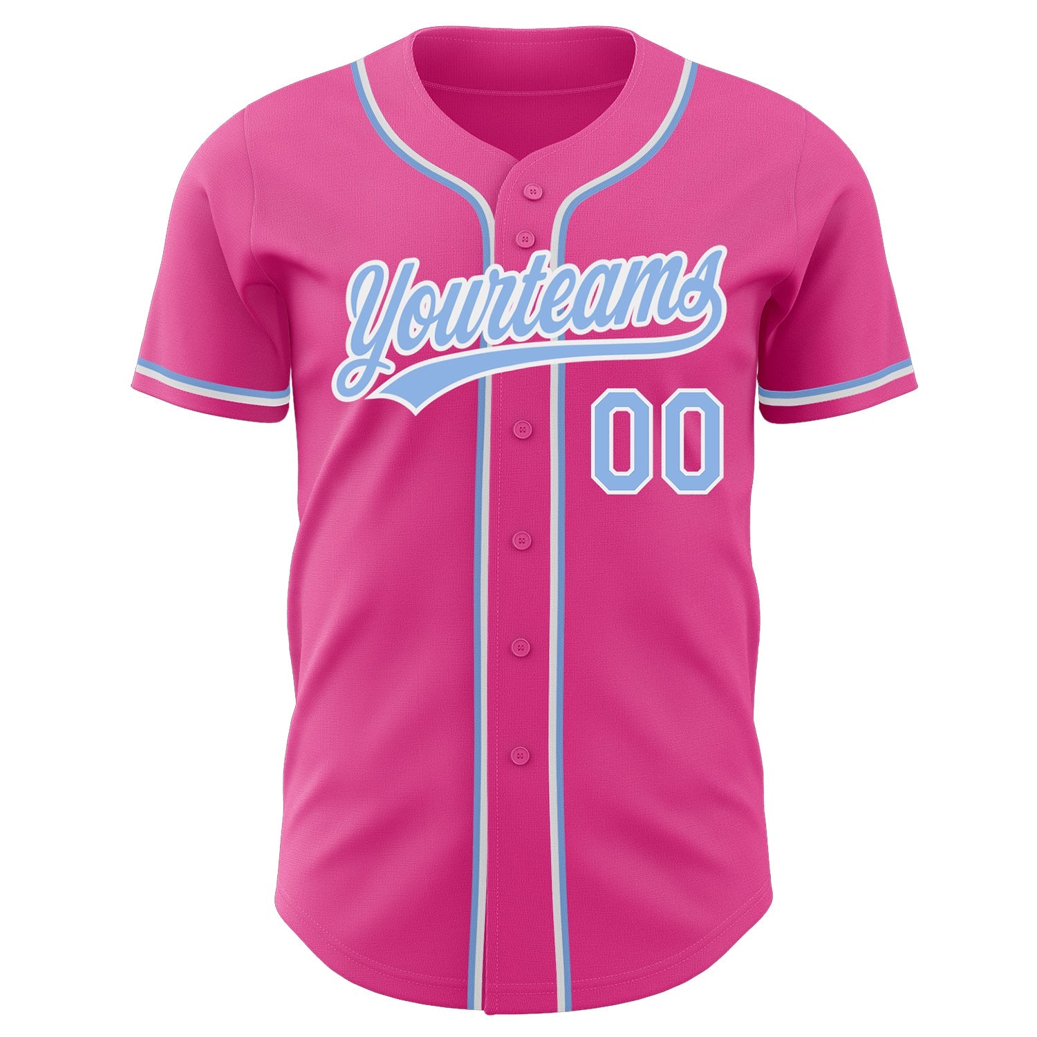 Custom Pink Light Blue-White Authentic Baseball Jersey view 2