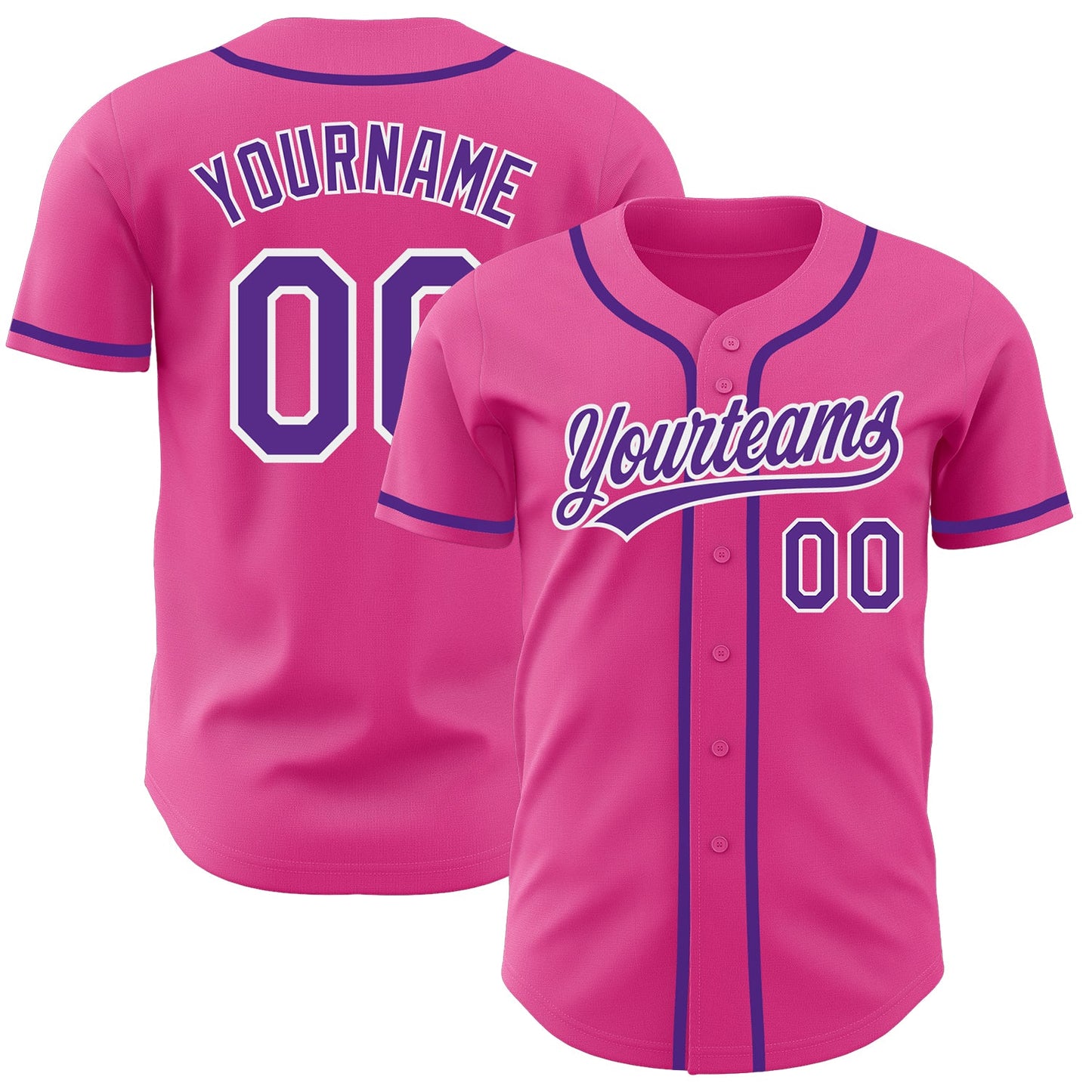 Custom Pink Purple-White Authentic Baseball Jersey - Main View