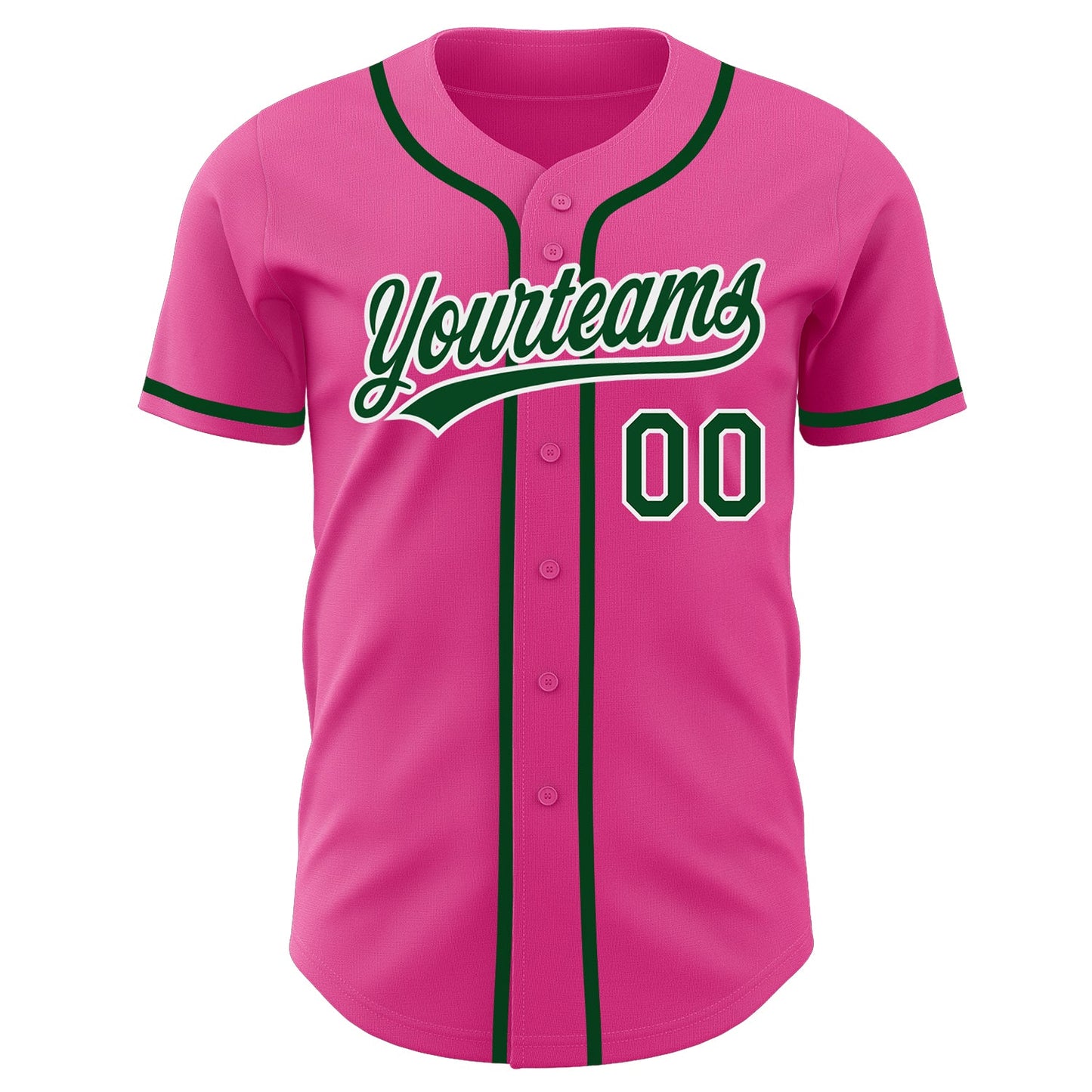 Custom Pink Green-White Authentic Baseball Jersey view 2