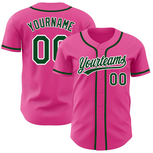 Custom Pink Green-White Authentic Baseball Jersey - Main View