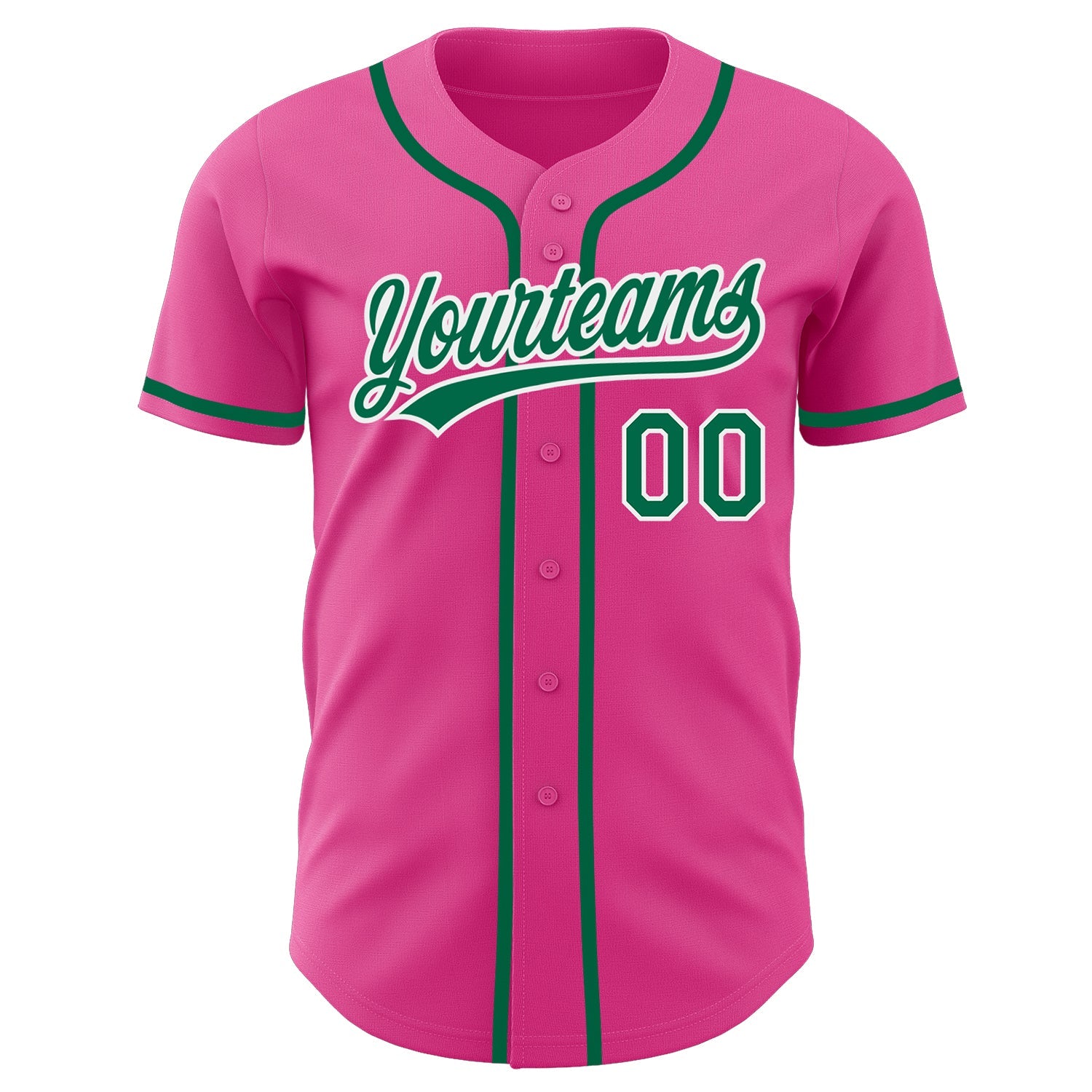 Custom Pink Kelly Green-White Authentic Baseball Jersey view 2