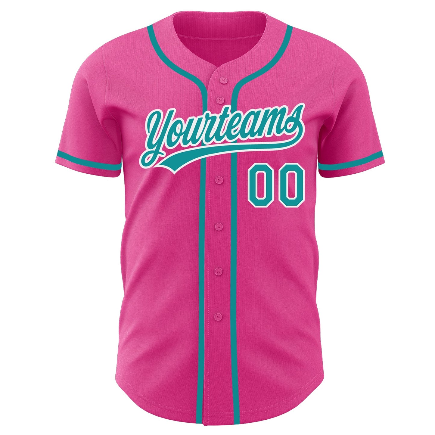 Custom Pink Teal-White Authentic Baseball Jersey view 2