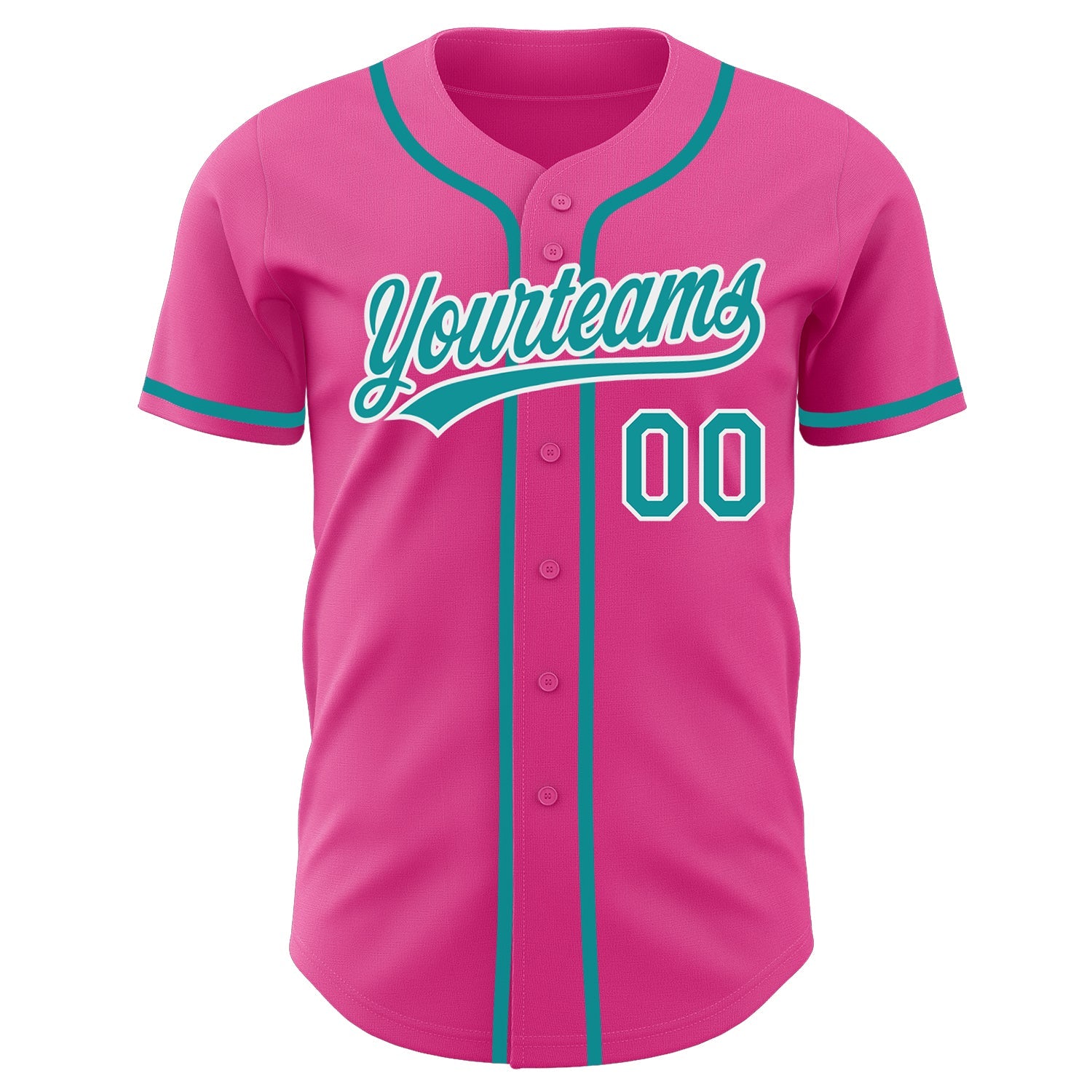 Custom Pink Teal-White Authentic Baseball Jersey view 2