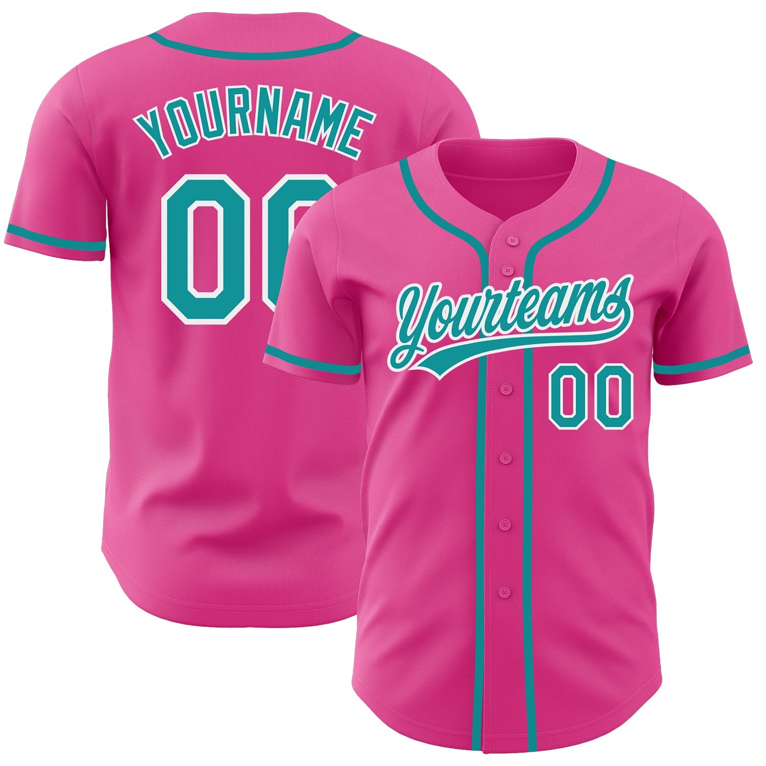 Custom Pink Teal-White Authentic Baseball Jersey - Main View