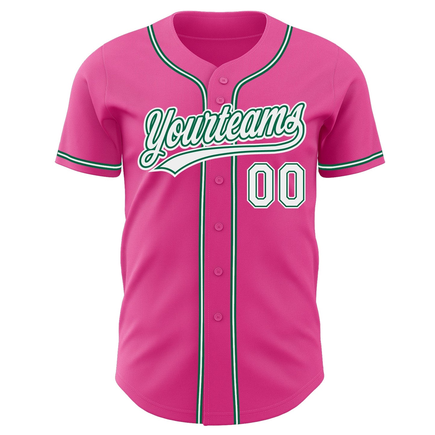Custom Pink White-Kelly Green Authentic Baseball Jersey view 2