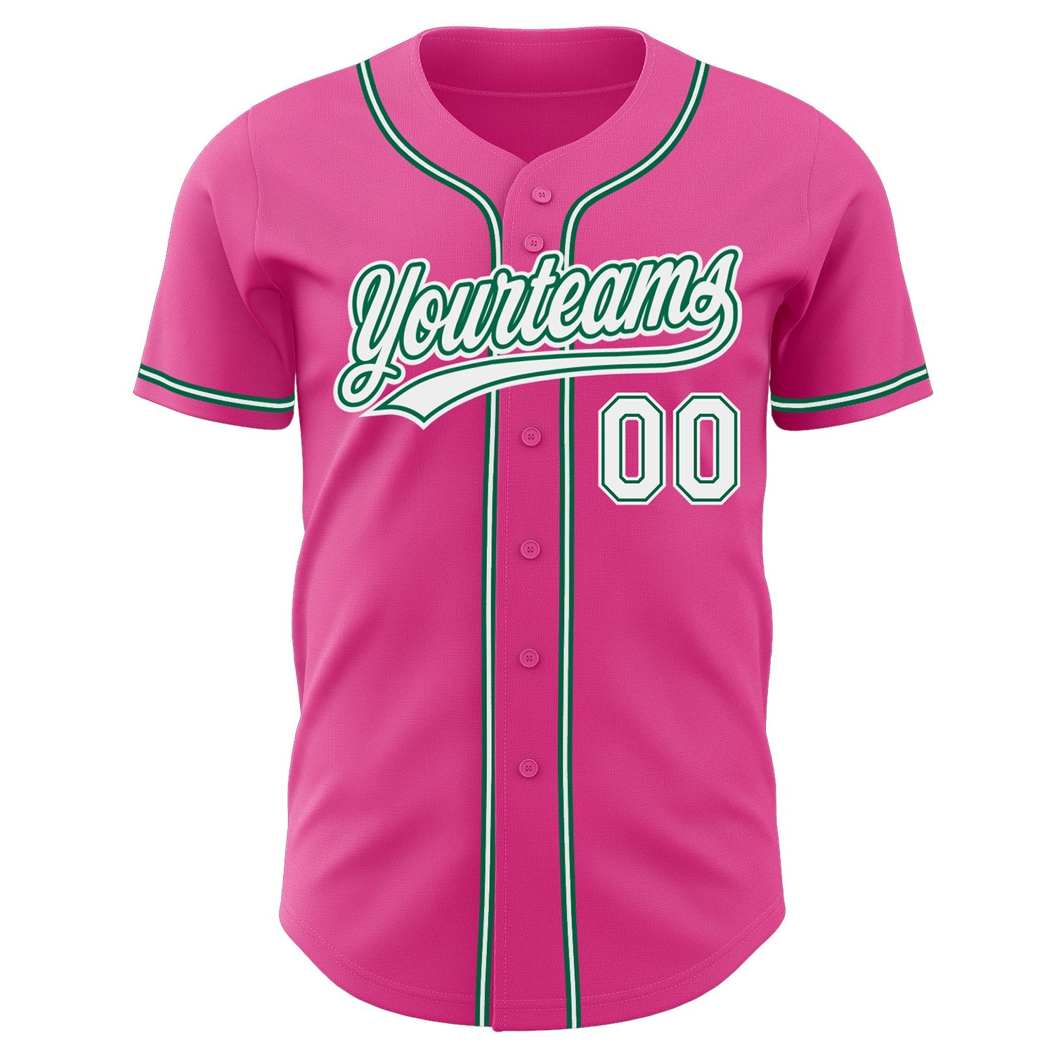 Custom Pink White-Kelly Green Authentic Baseball Jersey view 2
