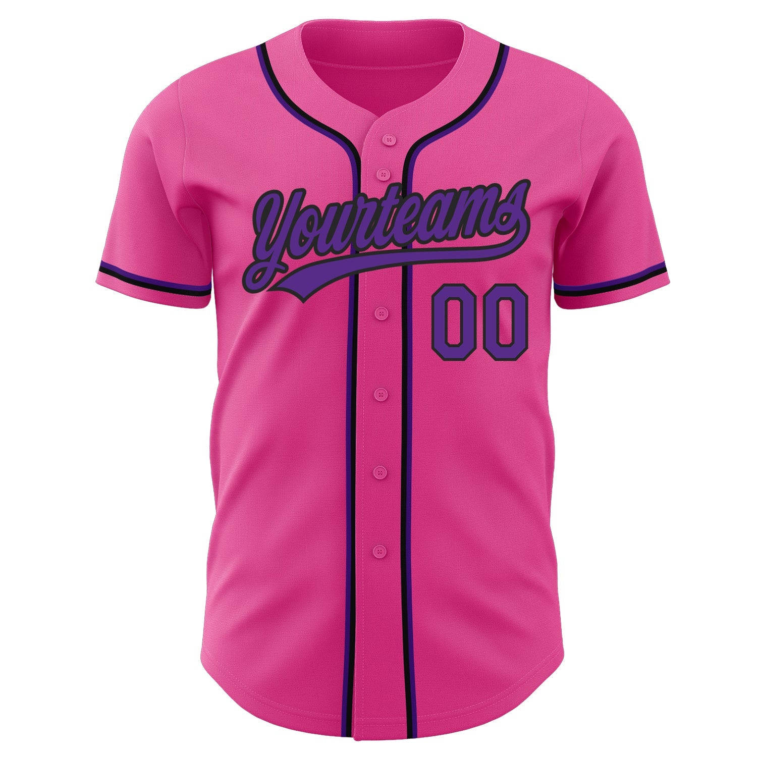 Custom Pink Purple-Black Authentic Baseball Jersey view 2