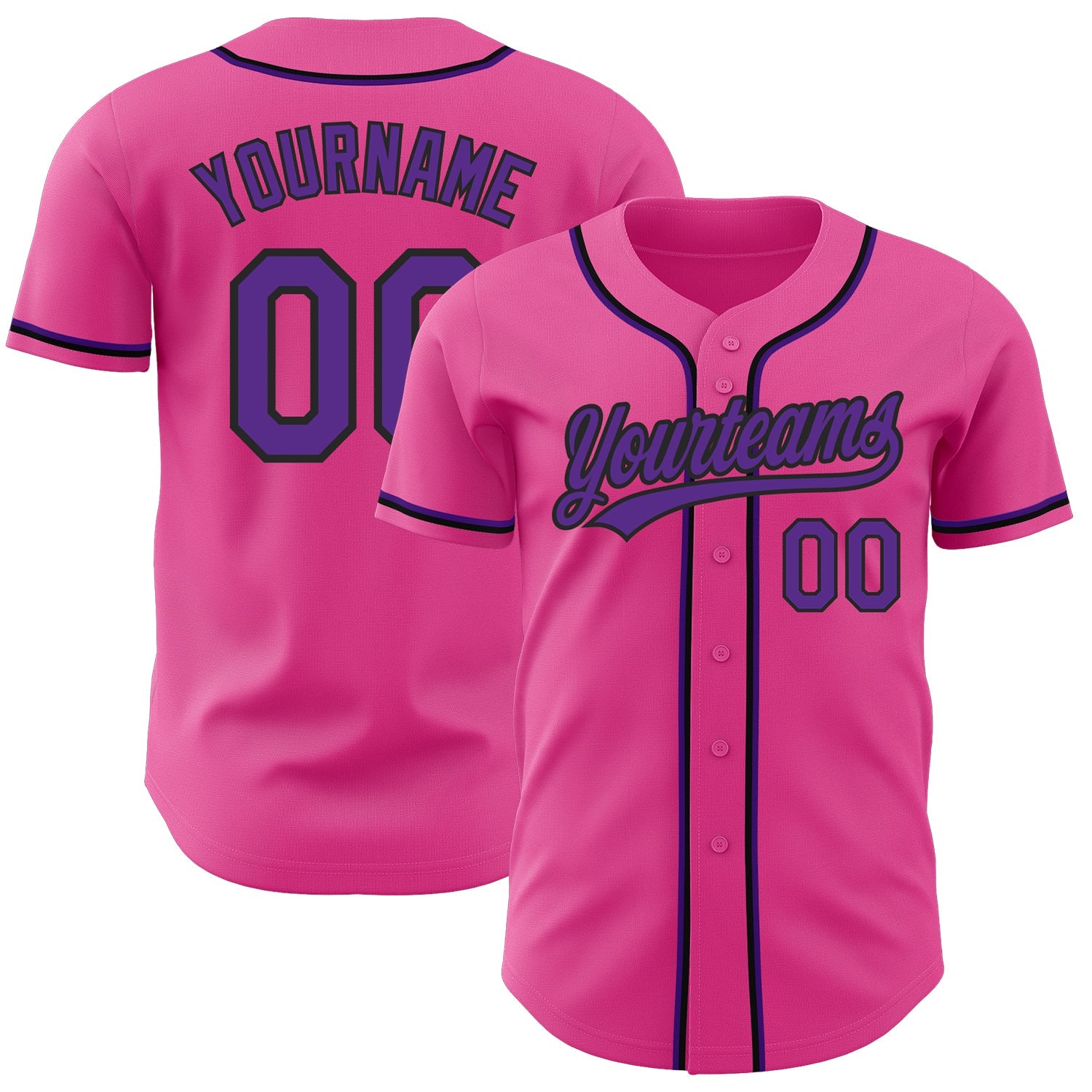 Custom Pink Purple-Black Authentic Baseball Jersey - Main View