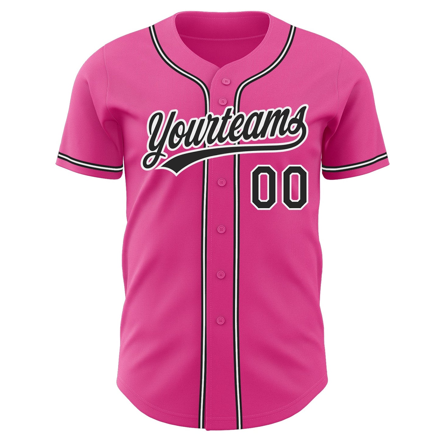 Custom Pink Black-White Authentic Baseball Jersey view 3