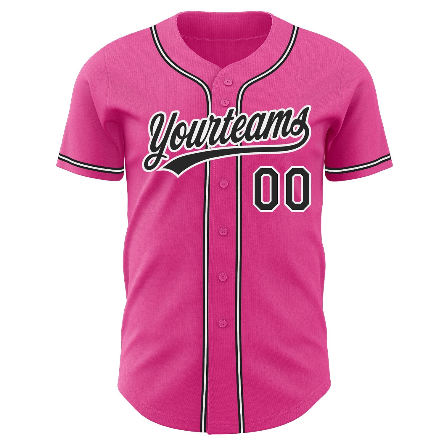 Custom Pink Black-White Authentic Baseball Jersey view 3