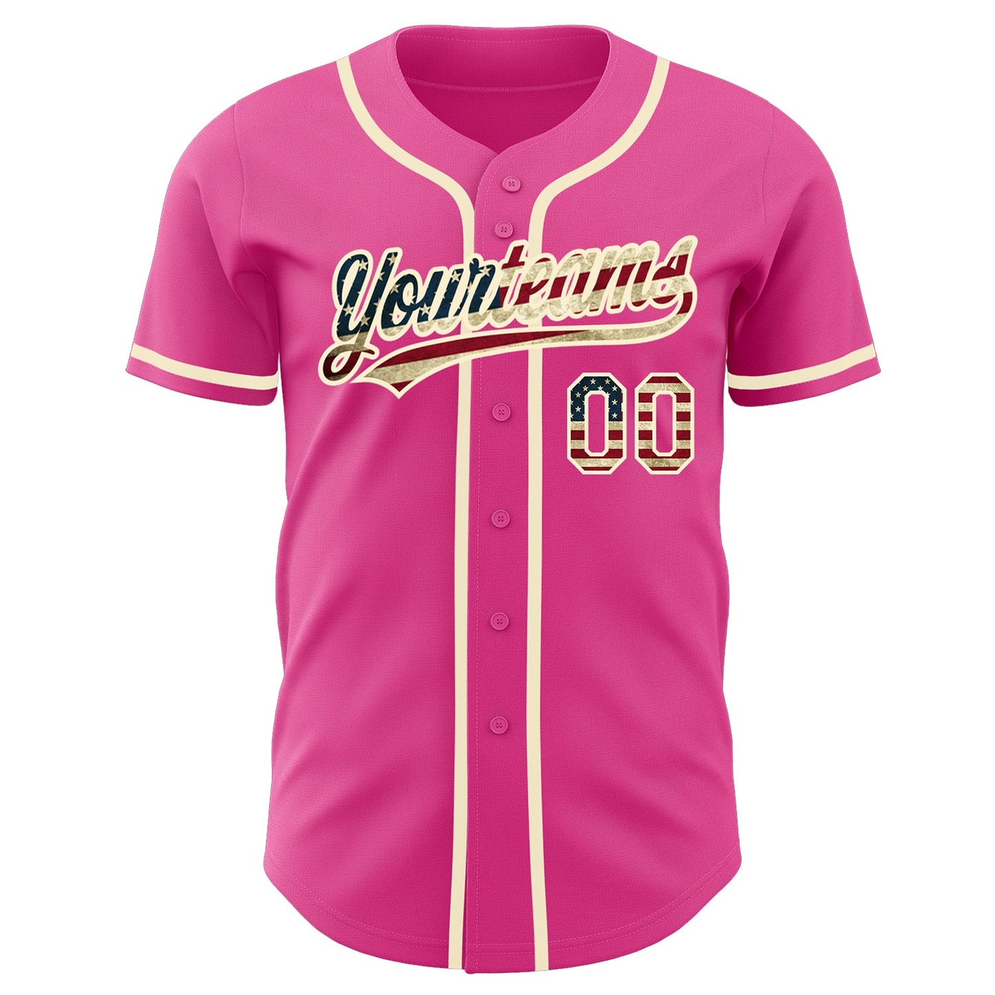 Custom Pink Vintage USA Flag-Cream Authentic Baseball Jersey view 2