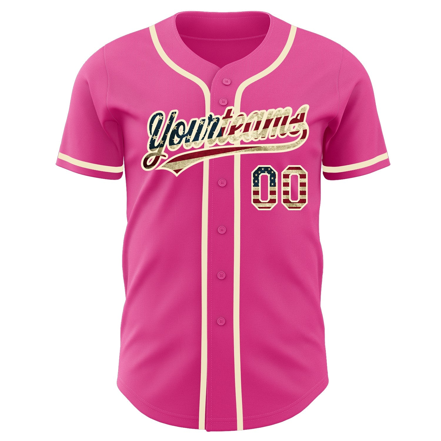 Custom Pink Vintage USA Flag-Cream Authentic Baseball Jersey view 2