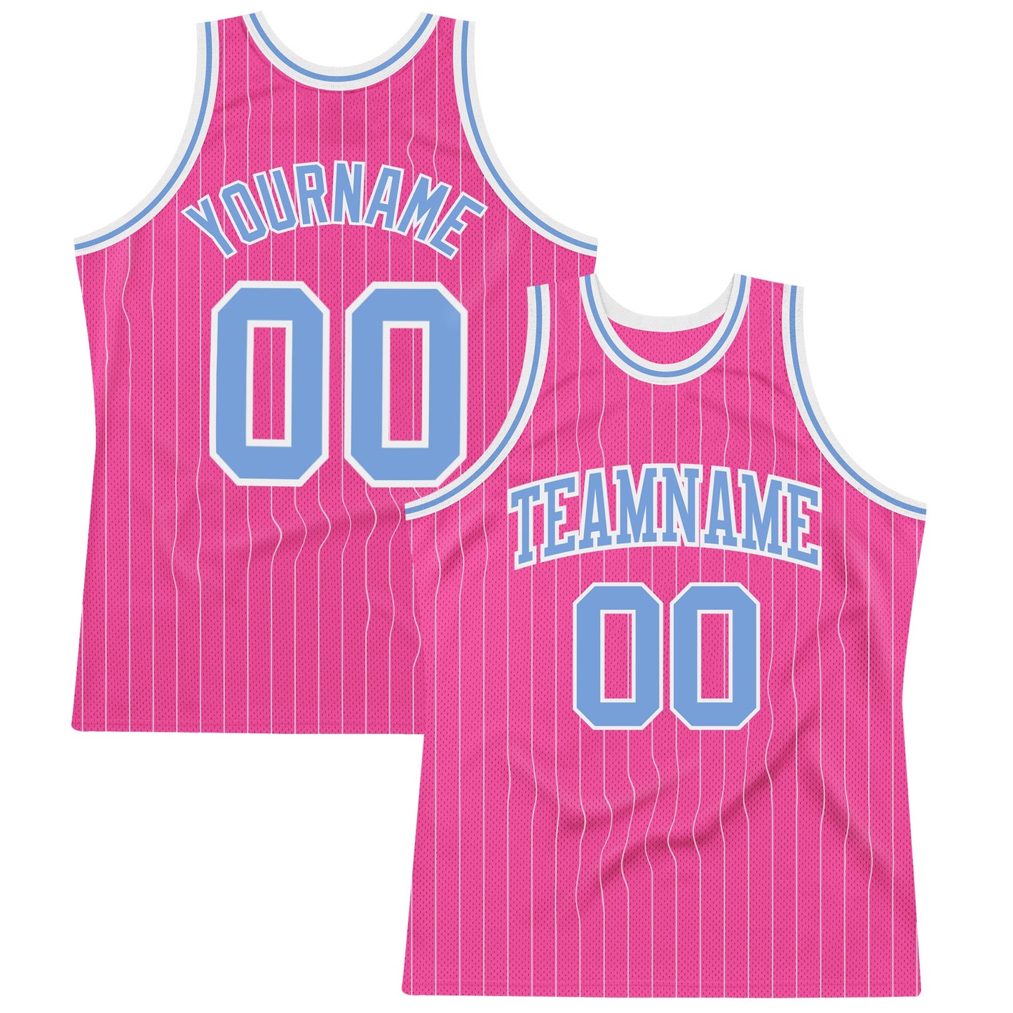 Custom Pink White Pinstripe Light Blue-White Authentic Basketball Jersey - Main View