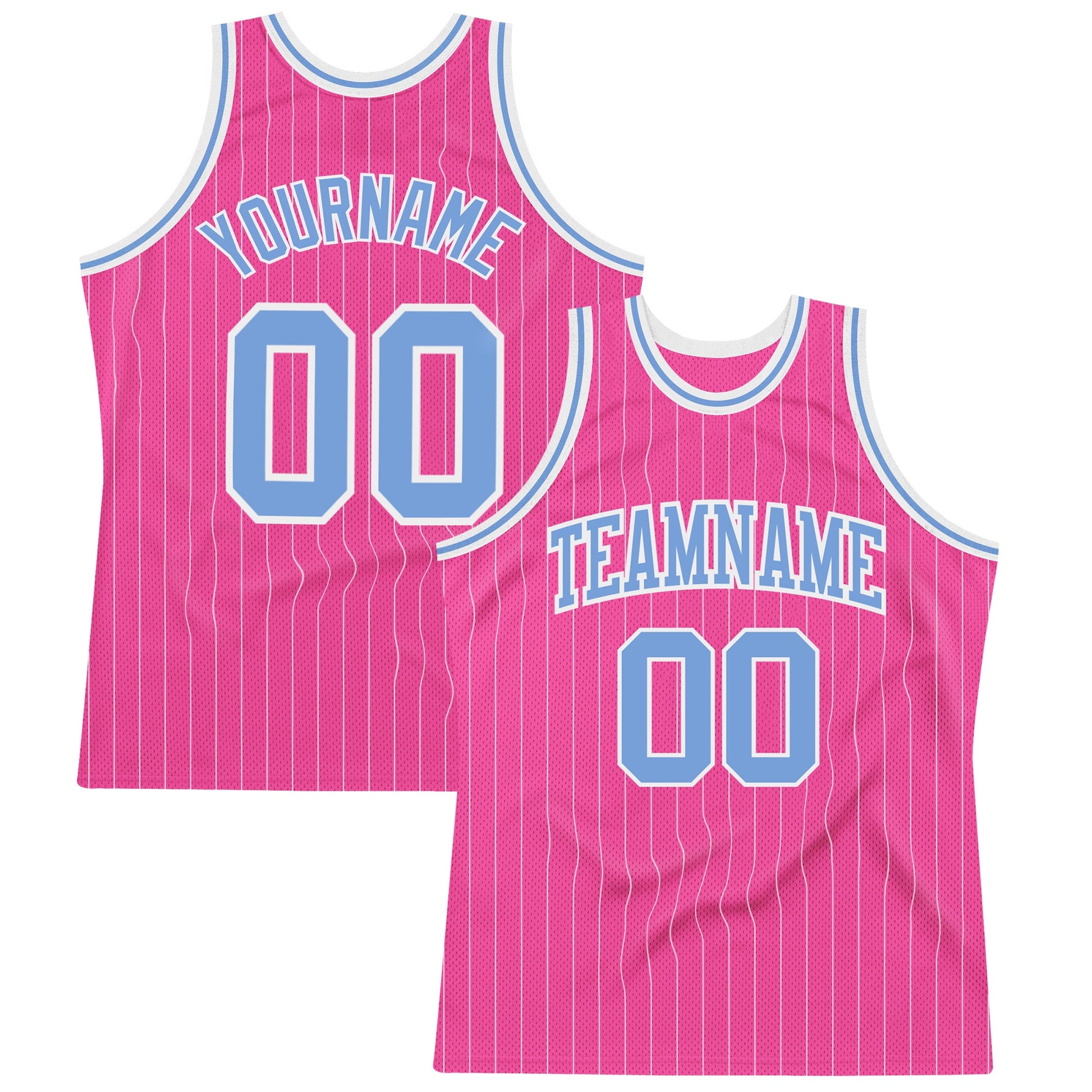 Custom Pink White Pinstripe Light Blue-White Authentic Basketball Jersey - Main View